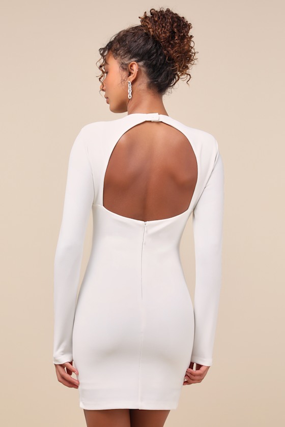 All That You Wish For White Mock Neck Cutout Bodycon Dress