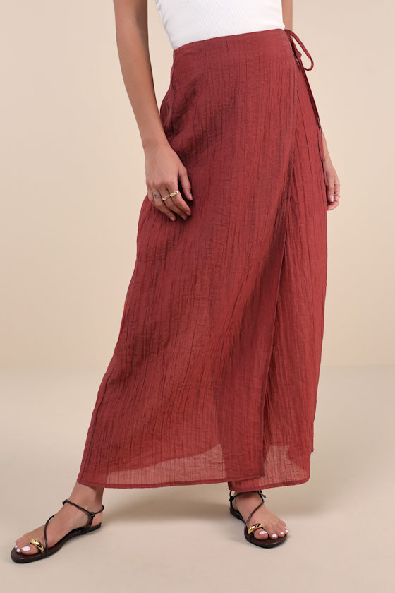 Lulus Certain Confidence Rusty Rose Textured Wrap Midi Skirt In Pink