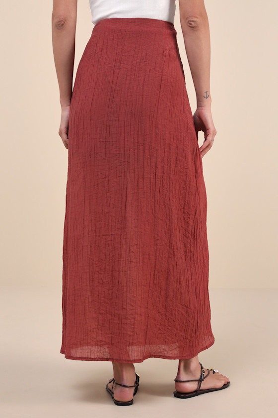 Lulus Certain Confidence Rusty Rose Textured Wrap Midi Skirt In Pink