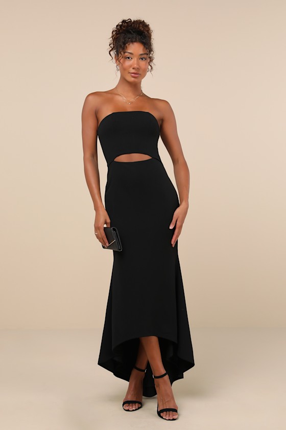 Strapless high low maxi evening dress discount