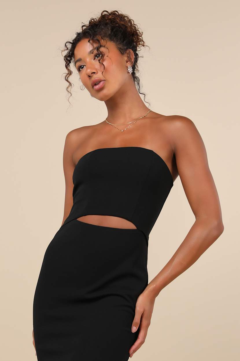 Black Cutout Dress - High-Low Maxi Dress - Black Strapless Dress