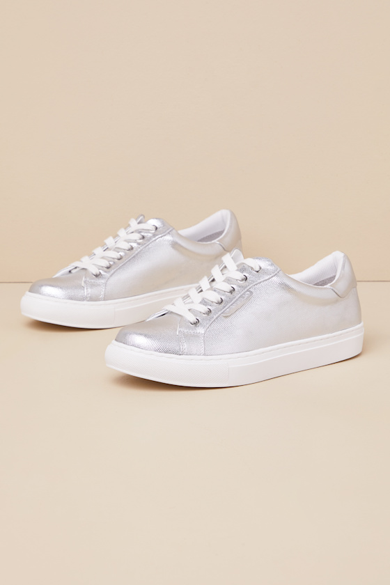 Sono Silver Metallic Coated Twill Lace-Up Sneakers 5
