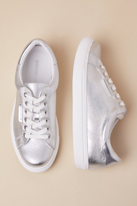 D'amelio Footwear Sono Silver Metallic Coated Twill Lace-up Sneakers In Silver