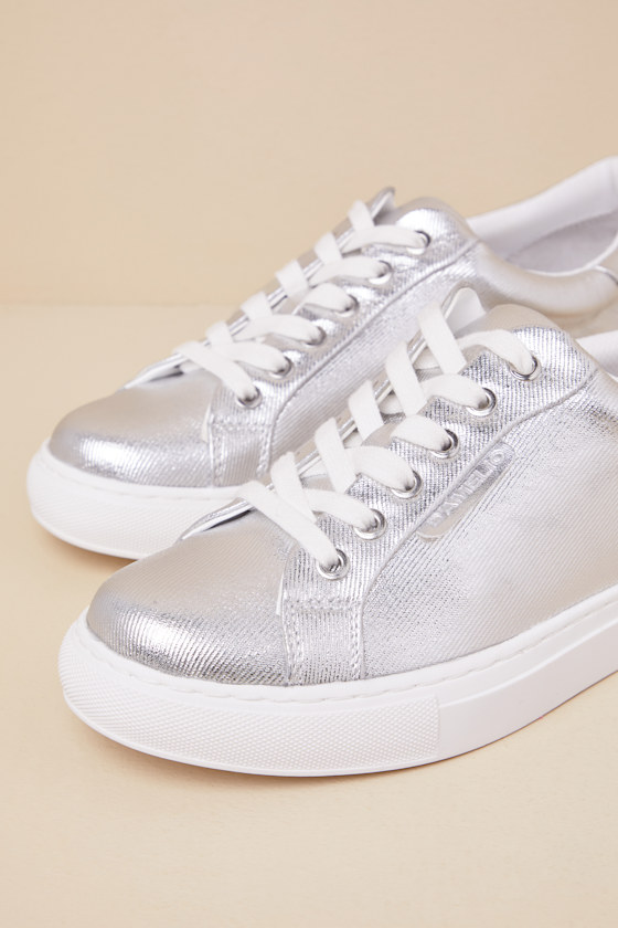 D'amelio Footwear Sono Silver Metallic Coated Twill Lace-up Sneakers In Silver