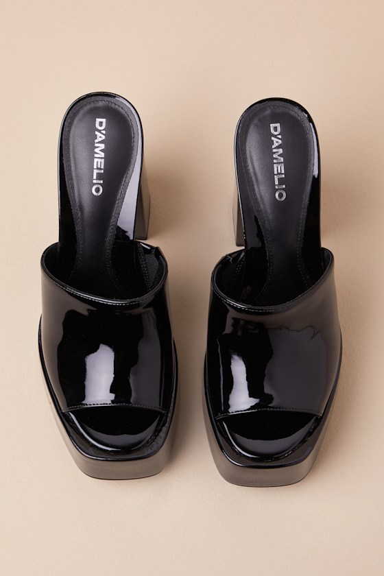D'amelio Footwear Ravina Black Soft Patent Platform Sandals In Black