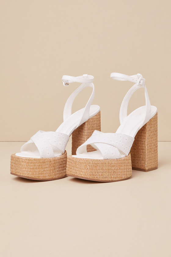 Shop D'amelio Footwear Raela White Eyelet Embroidered Platform Ankle Strap Sandals