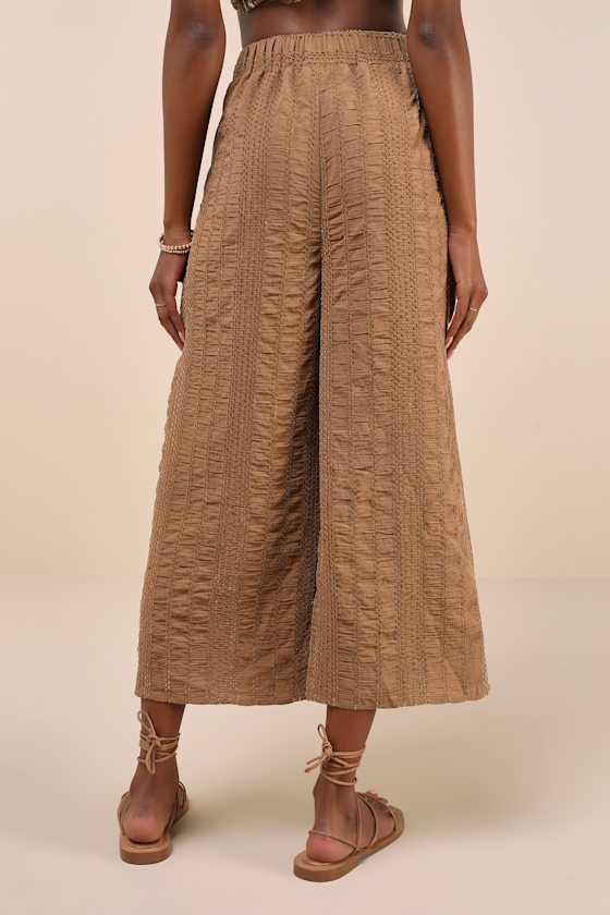 Lulus Sunny Confidence Brown Textured Velvet Wide-leg Pants In Brown