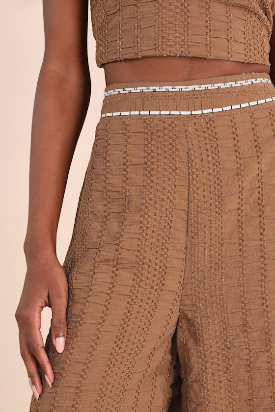 Lulus Sunny Confidence Brown Textured Velvet Wide-leg Pants In Brown