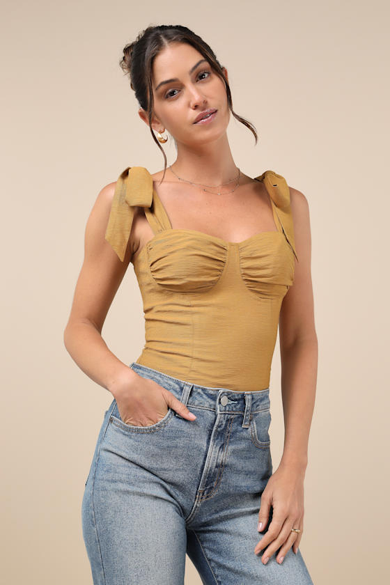 Gracefully Sweet Mustard Yellow Bustier Tie-Strap Tank Top 2