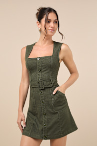 Modern Composure Olive Linen Belted Mini Dress With Pockets 1