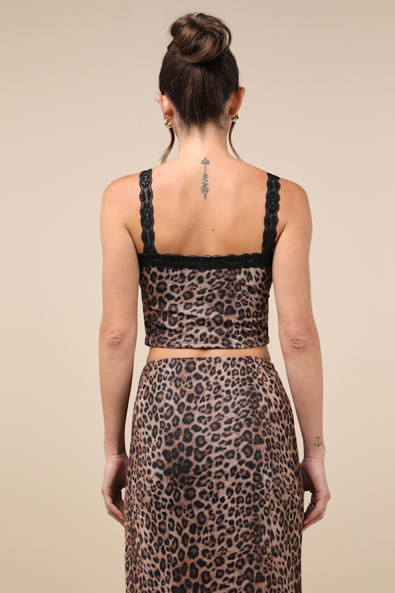 LULUS FIERCE ATTITUDE TAN LEOPARD PRINT MESH LACE CROPPED TANK TOP
