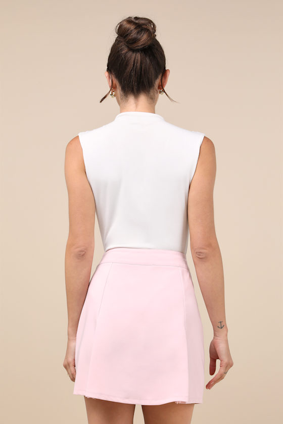 Charmed Energy Light Pink Embroidered Pleated Bow Mini Skirt 4