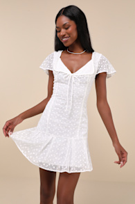 Unique Delight White Embroidered Floral Short Sleeve Mini Dress