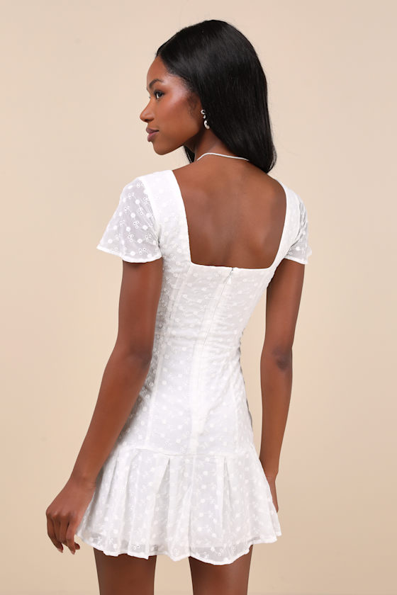 White Embroidered Floral Dress - Short Sleeve Mini Dress - Dress - Lulus