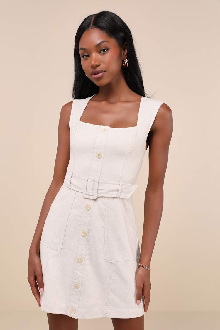 chinese dress ladies White Linen Kaftan Dress - Kaftan Maxi Dress, Long Sleeves & Pockets main image 0