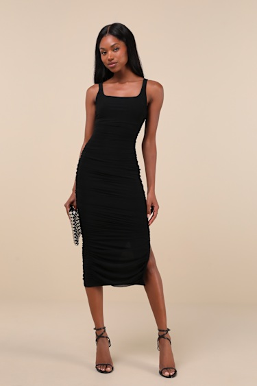 Stretchy Fabric Perfect Mesh Black Bodycon Dress Treatment Black