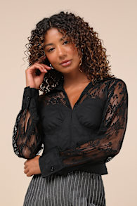 Major Affection Black Lace Collared Cropped Bustier Top 4