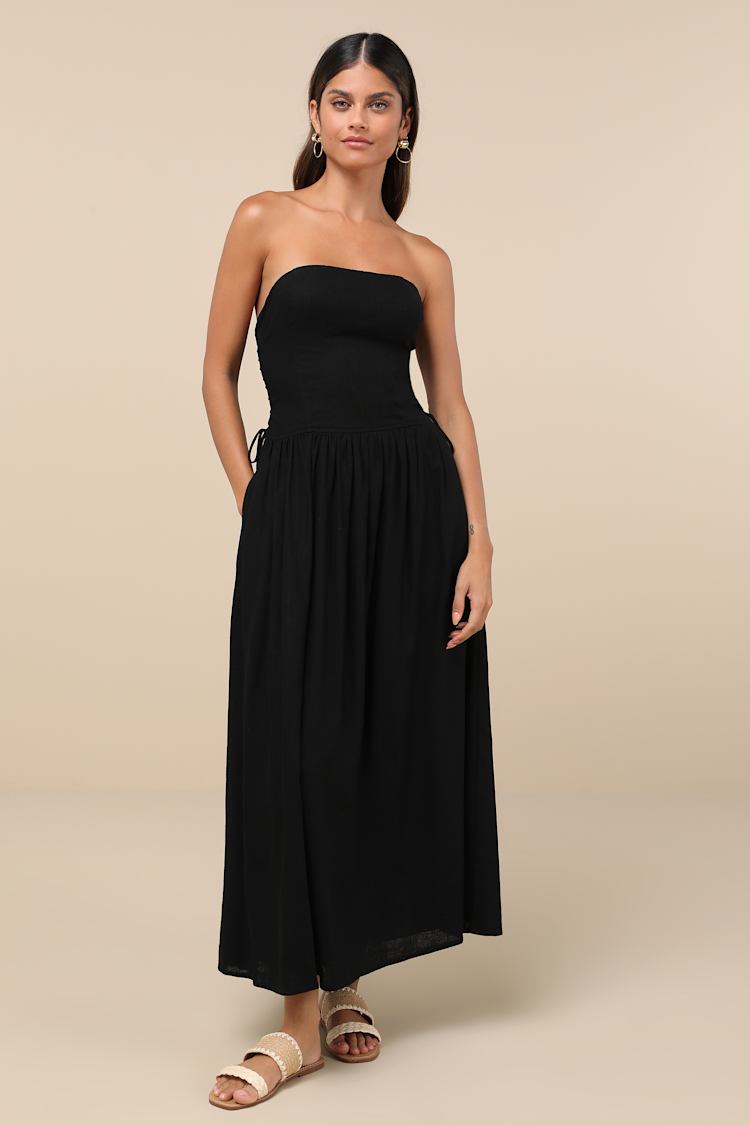 princess polly baby blue dress Undeniable Affection Black Strapless Maxi Dress With Pockets