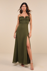 Exemplary Beauty Olive Green Sleeveless Tie-Back Maxi Dress 2
