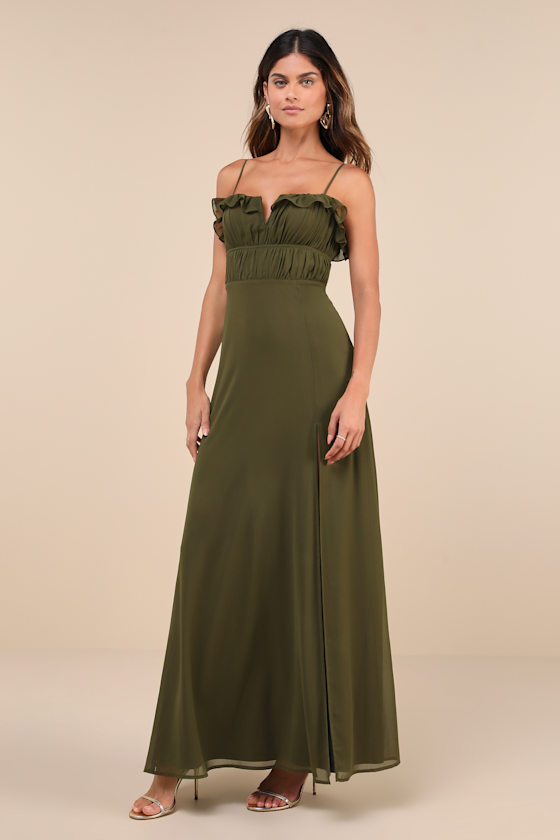 LULUS EXEMPLARY BEAUTY OLIVE GREEN SLEEVELESS TIE-BACK MAXI DRESS 