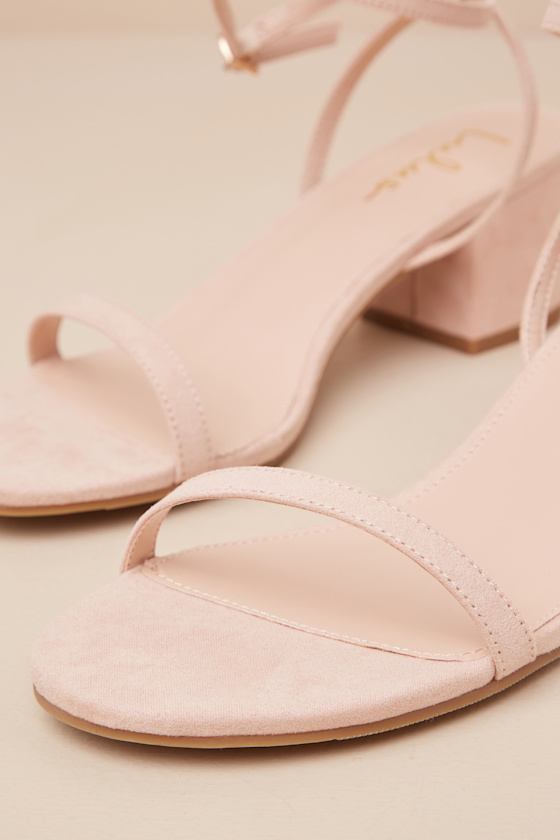Light Nude Heels - Faux Suede Heels - Low Heel Sandals - Image 4