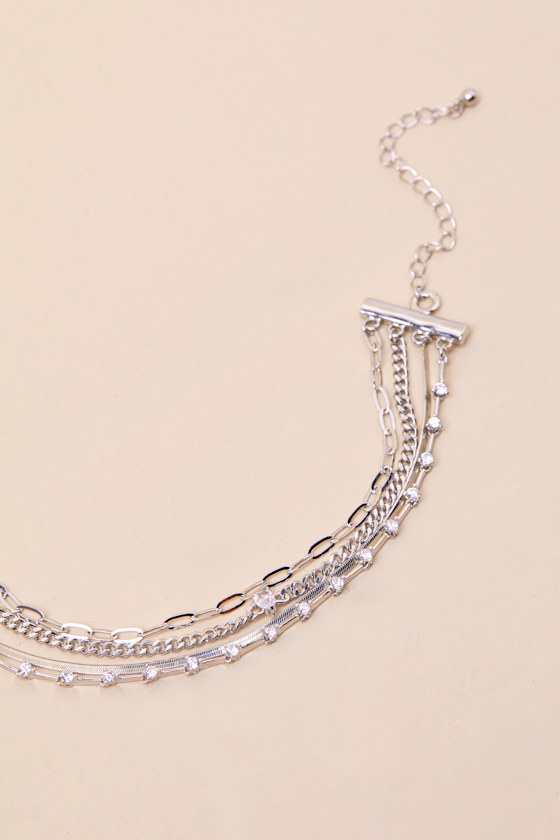 Lulus Simply Glamorous Silver Layered Rhinestone Chain Bracelet In Silver