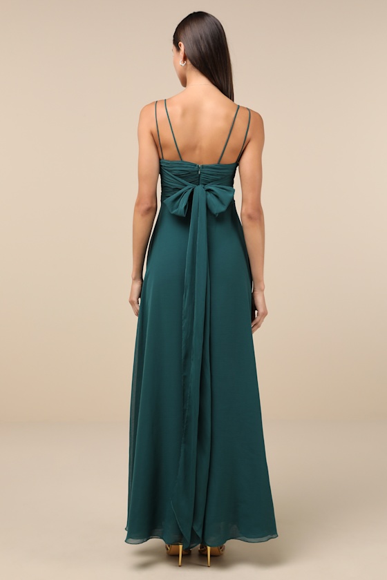 Lulus Admirable Grace Emerald Green Chiffon Pleated Maxi Dress In Emerald Green