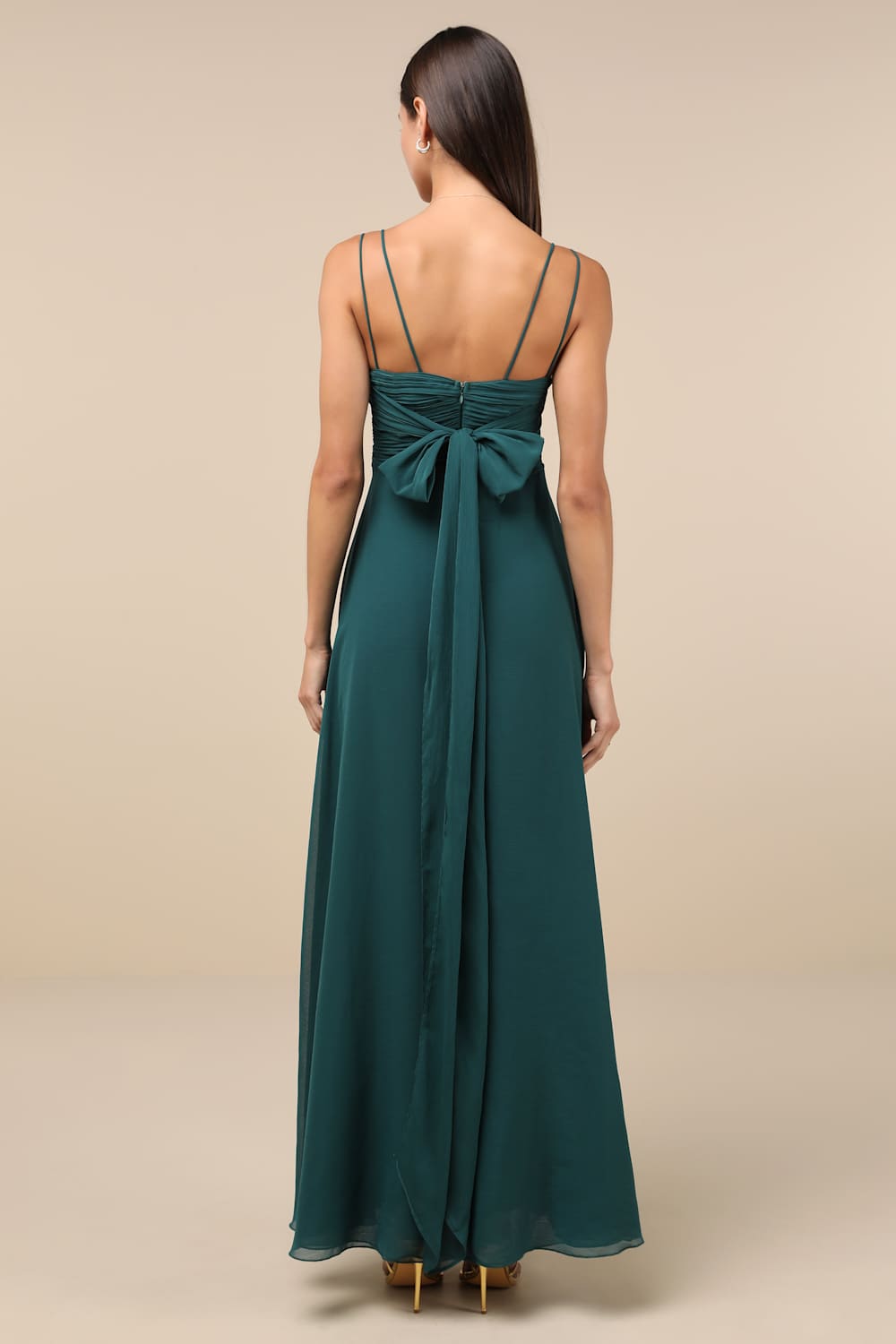 Admirable Grace Emerald Green Chiffon Pleated Maxi Dress