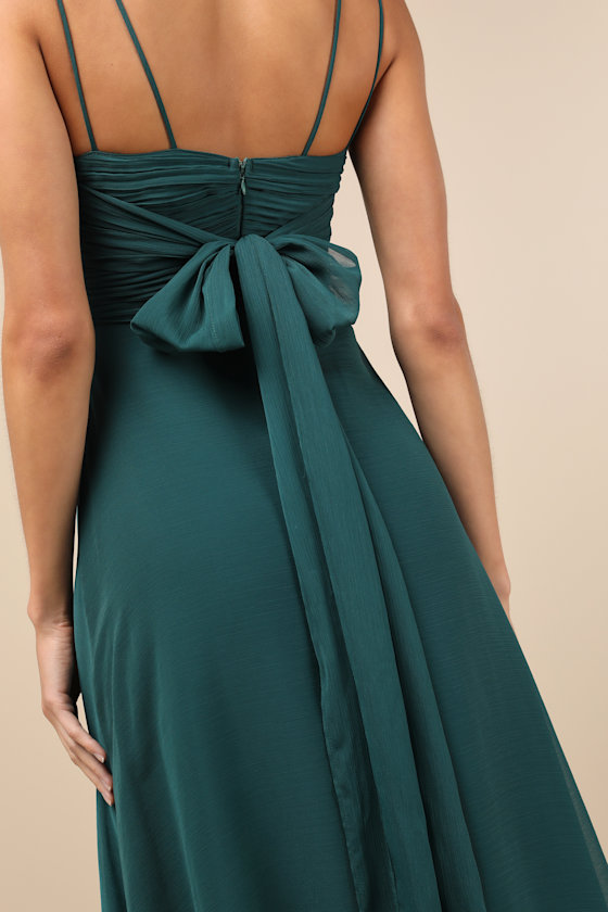 Lulus Admirable Grace Emerald Green Chiffon Pleated Maxi Dress In Emerald Green