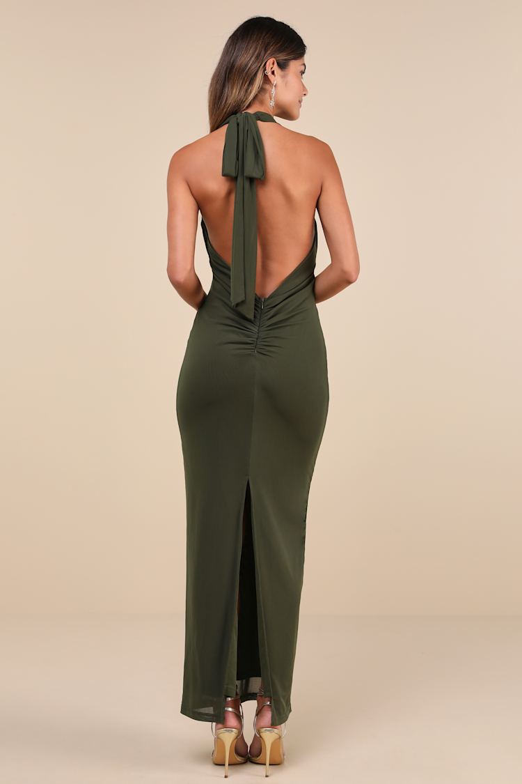 green emerald velvet dress Amani Ruched Halter Neck Midi Dress Green Print – Girl In Mind main image 1