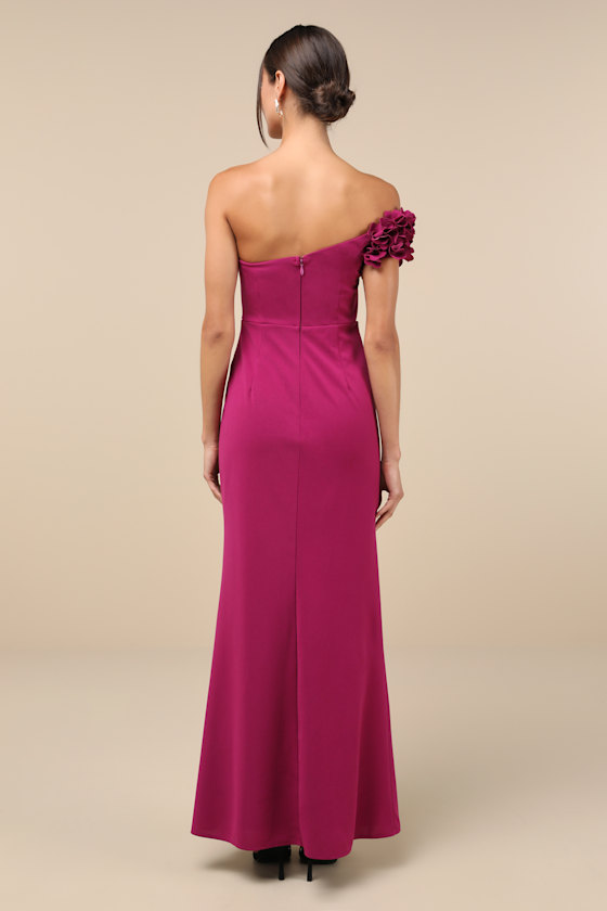 Beyond Elegant Magenta 3D Floral One-Shoulder Maxi Dress 4