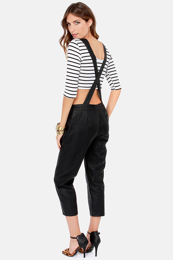 Vegan Leather Overalls - Black Jumper - Cropped Overalls - $64.00 - Lulus