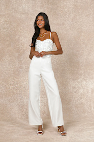 Exquisite Posture White Floral Embroidered Tiered Jumpsuit 4