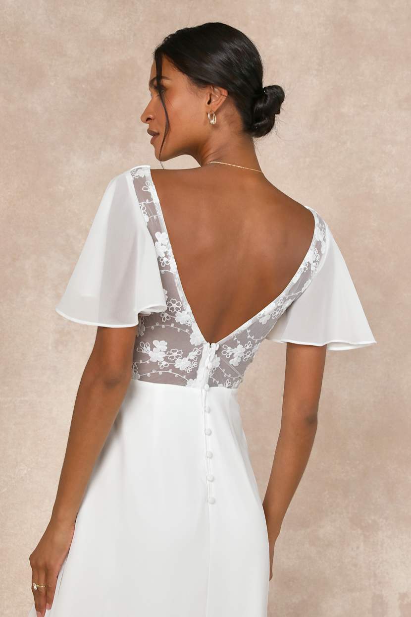 white maxi graduation dress with sleeves White Chiffon High Low Chic Simple Wedding Party Dress, White Short Pr –  Simplepromdress main image 1