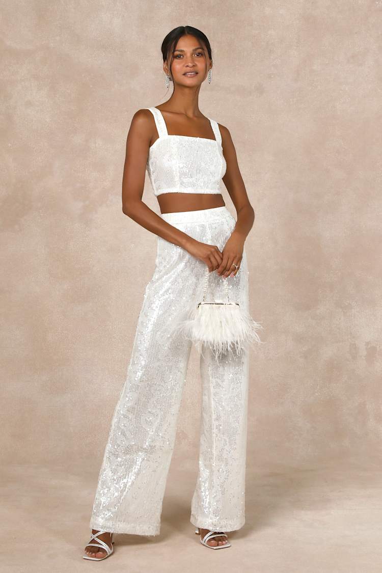 Jumpsuit Two Piece Pants Set White Two-Piece White Lace Up Elegant