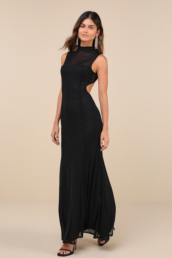 Lulus Notably Iconic Black Mesh Backless Maxi Dress In Black