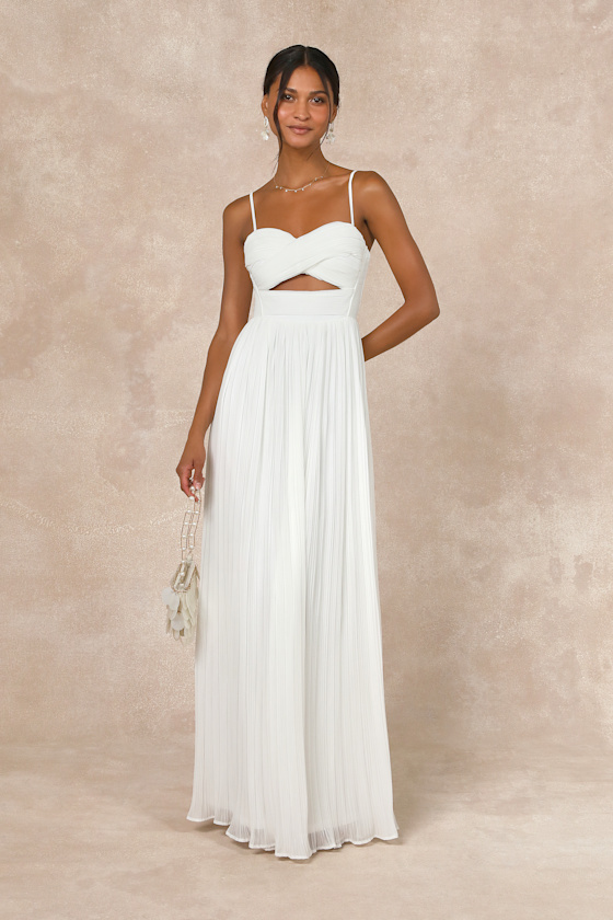White Pleated Gown - Lace-Up Maxi Dress - Pleated Chiffon Gown - Lulus