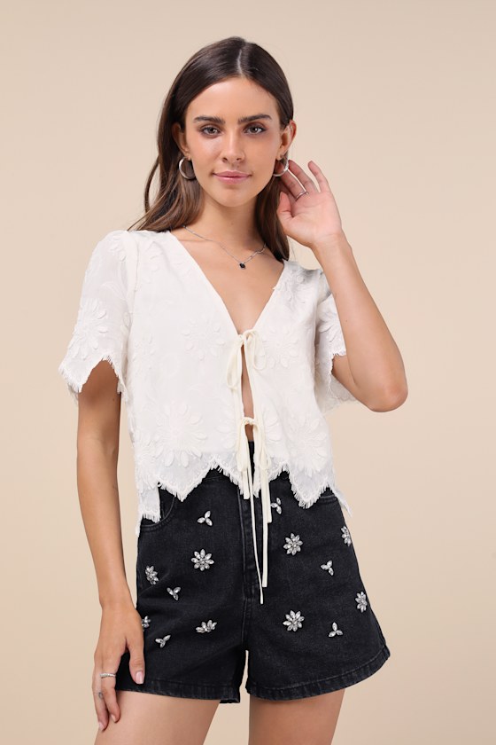 Lulus Easygoing Glow Black Denim Rhinestone High Rise Shorts In Black
