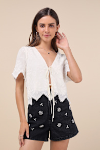 Easygoing Glow Black Denim Rhinestone High-Rise Shorts