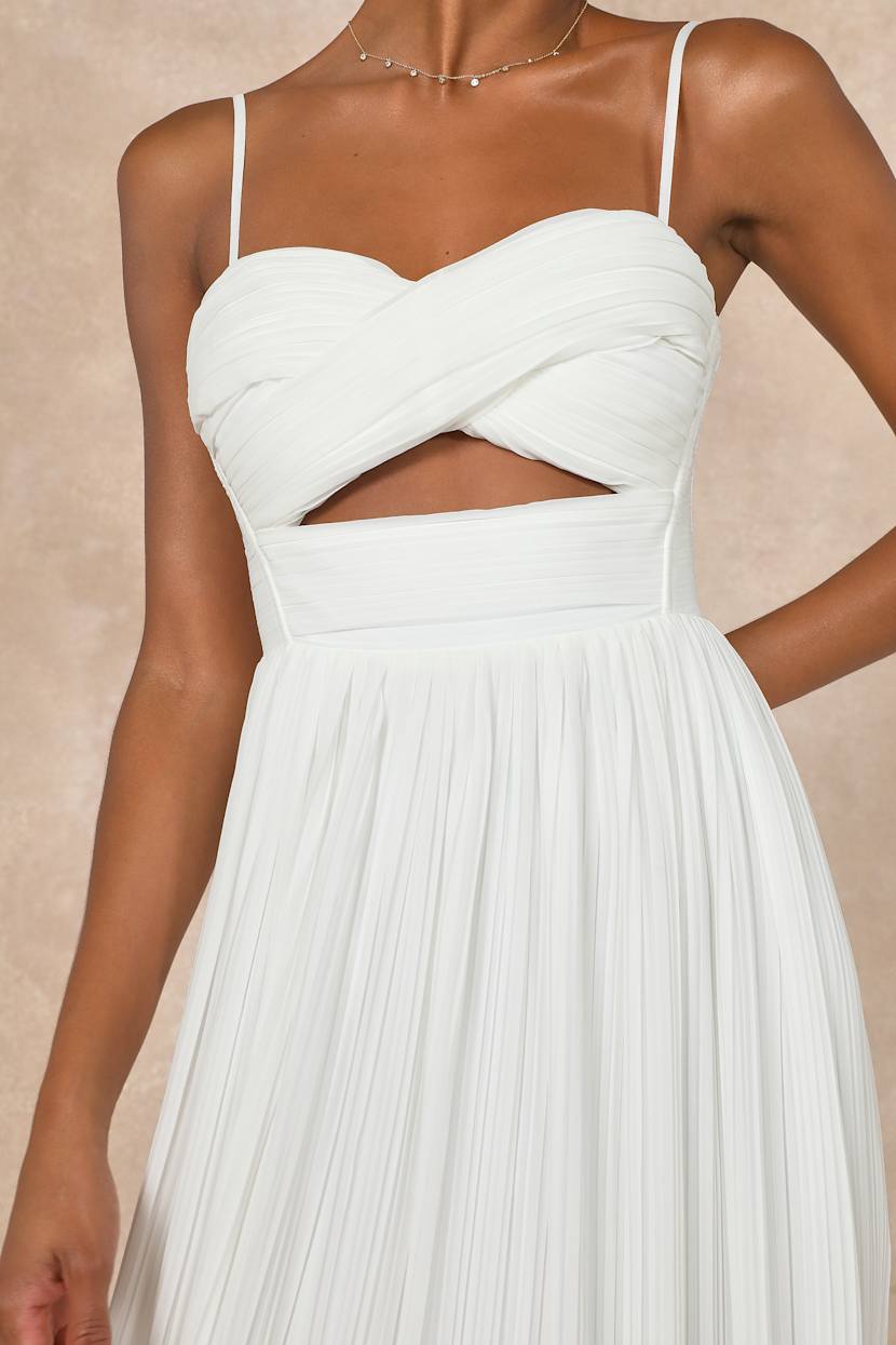 White Pleated Gown - Lace-Up Maxi Dress - Pleated Chiffon Gown - Lulus
