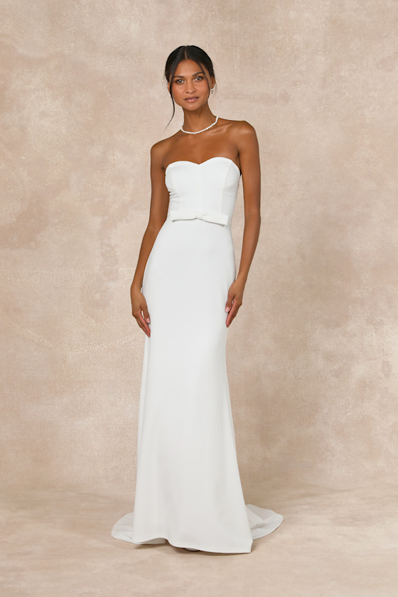 Momentous Romance White Strapless Bow Mermaid Maxi Dress 1