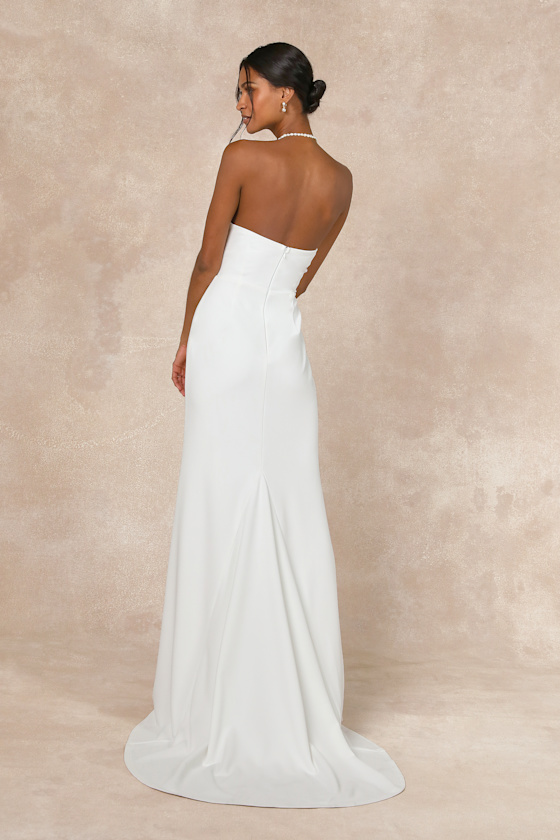 Momentous Romance White Strapless Bow Mermaid Maxi Dress 4