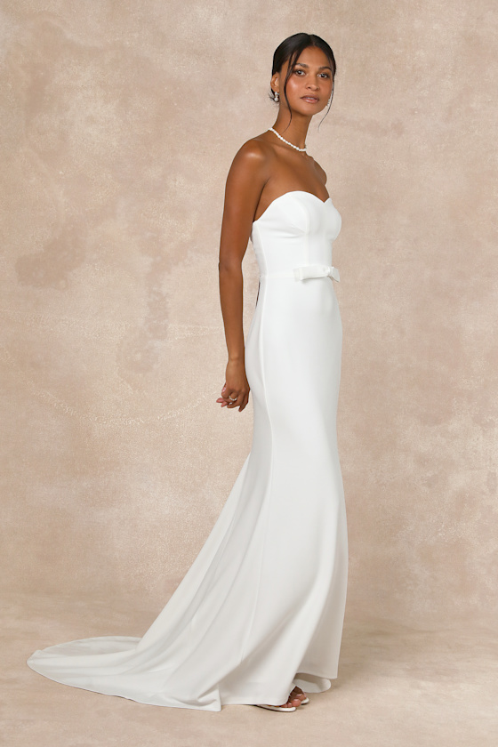 Lulus Momentous Romance White Strapless Bow Mermaid Maxi Dress In White