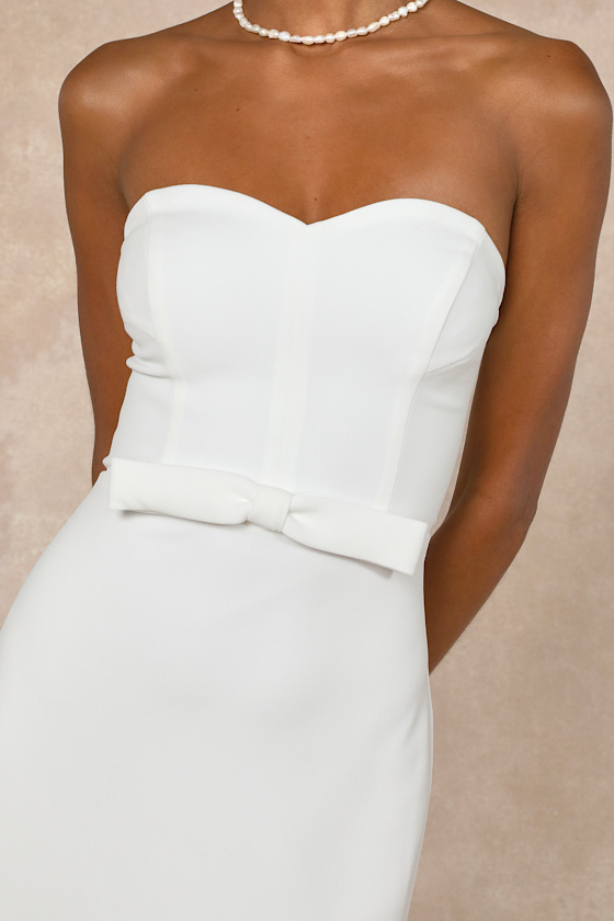 Lulus Momentous Romance White Strapless Bow Mermaid Maxi Dress In White