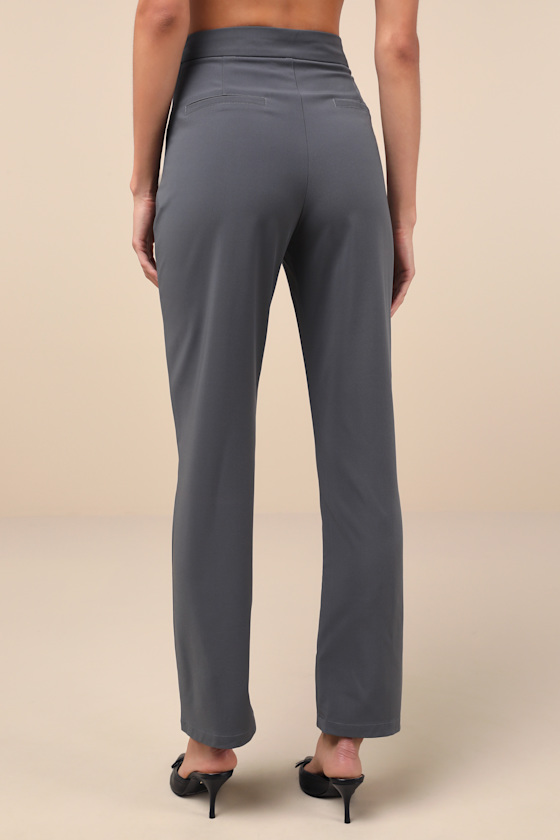 Shop Lulus Polished Aura Dark Grey Cutout High-rise Trousers