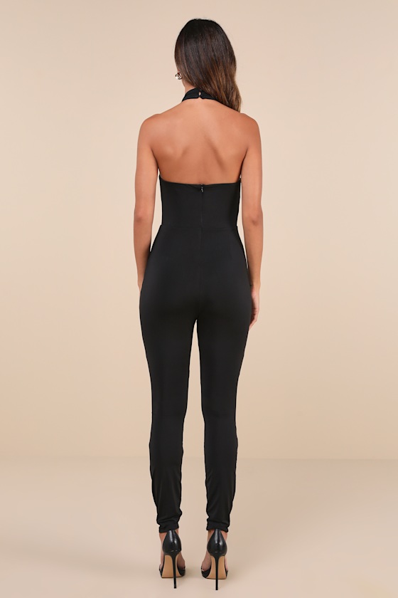 Relaxed Confidence Black Sleeveless Backless Halter Jumpsuit 3