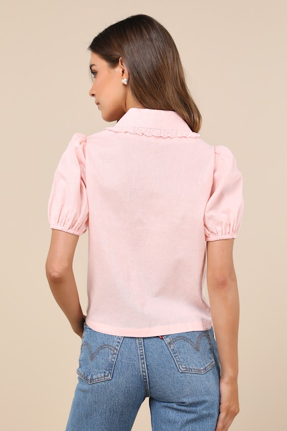 Cutest Existence Light Pink Collared Tie-Front Short Sleeve Top 2