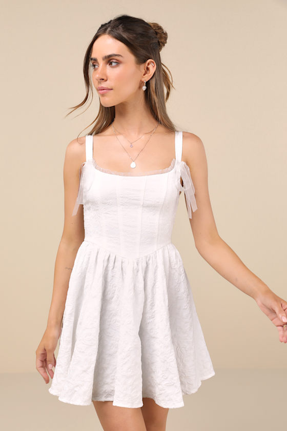 Perfected Presence White Jacquard Bustier Mini Dress 2