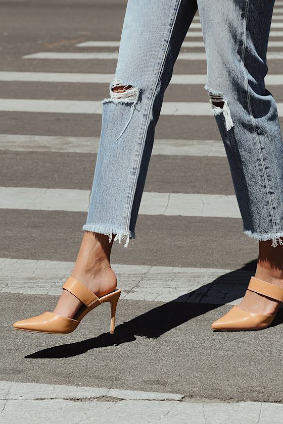 Faire Tan Pointed-Toe Mules 1