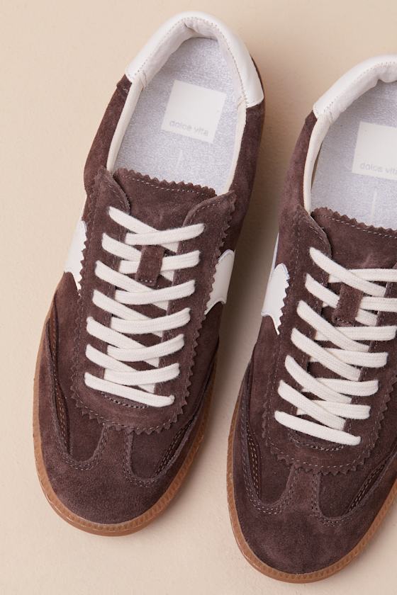 Shop Dolce Vita Notice Dark Brown Suede Leather Color Block Lace-up Sneakers